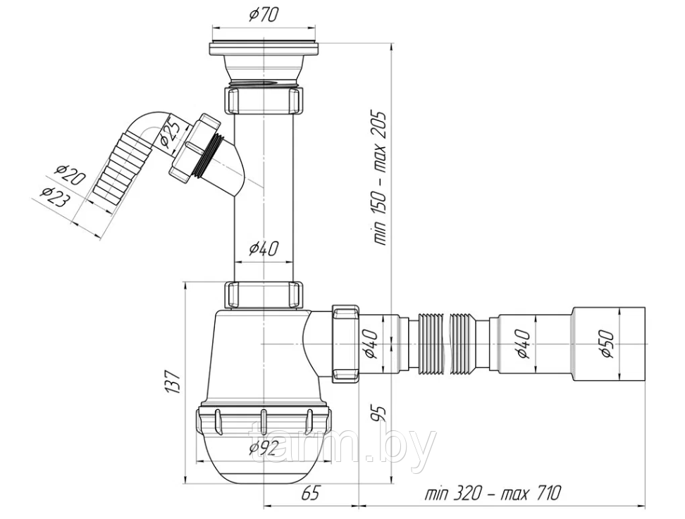 Сифон АНИ Грот 1 1/2"*40 с отводом для стиральной машины, с гибкой трубой 40*40/50 АНИ ПЛАСТ (25) - фото 4 - id-p218271697