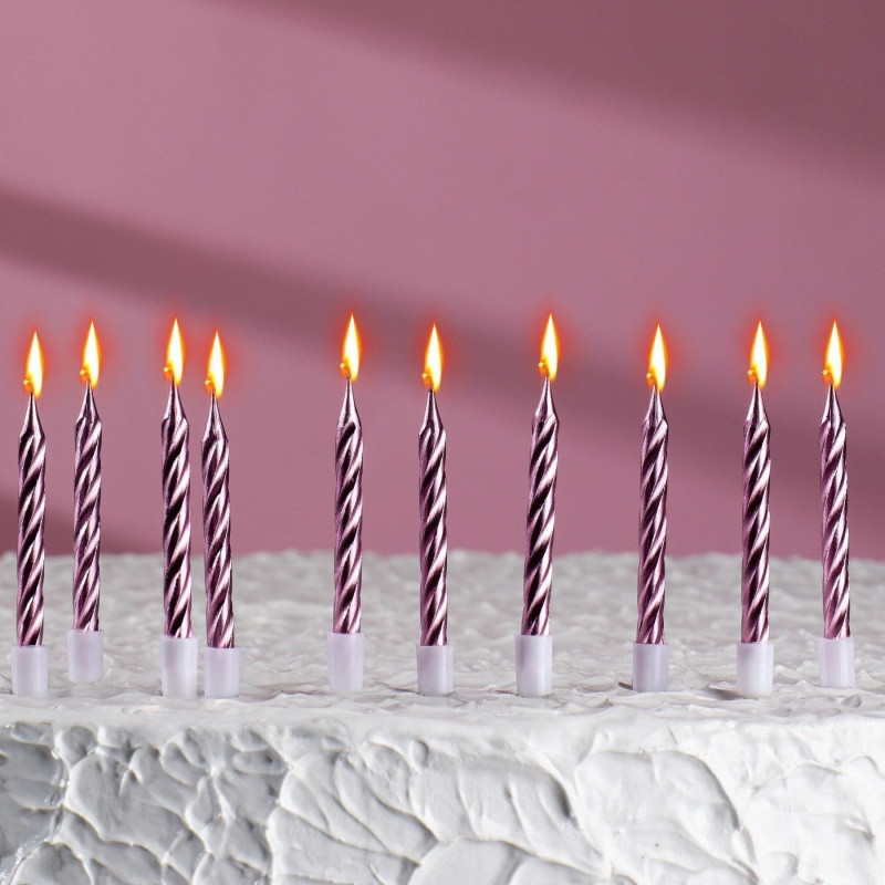 Свечи в торт Спираль Розовый металлик, 10 шт - фото 1 - id-p218285108