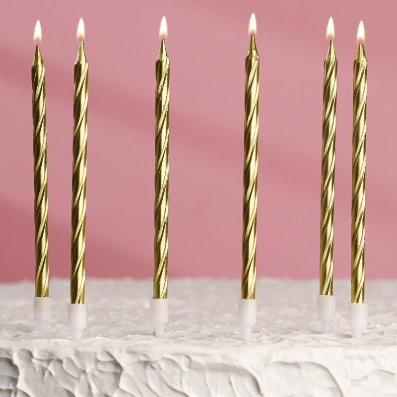 Свечи в торт Металлик золотистые, 14 см, 10 шт - фото 1 - id-p218285257