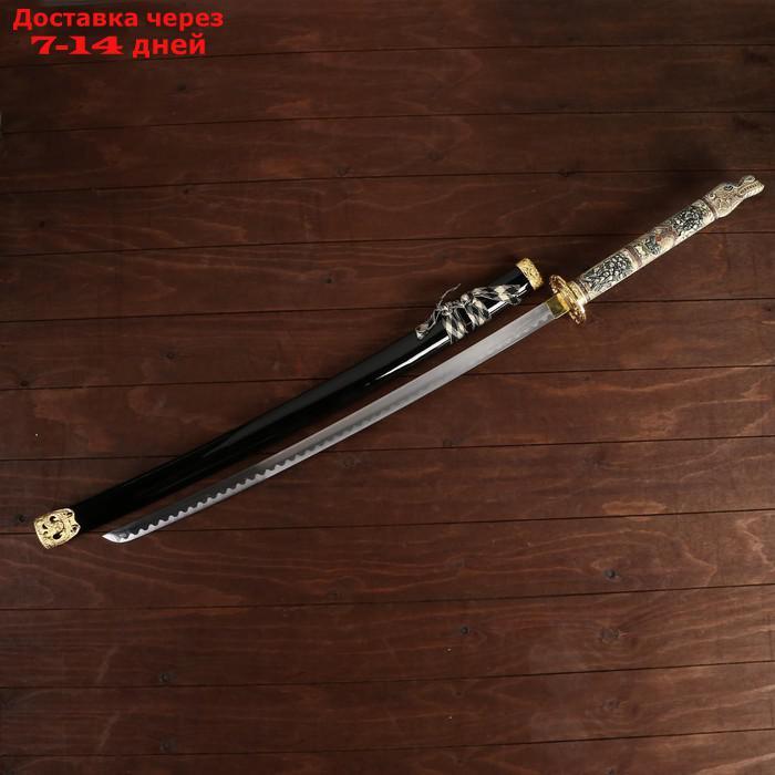 Сувенирное оружие "Катана на подставке", чёрные ножны, рукоятка под слоновую кость, 108 см - фото 2 - id-p218240360