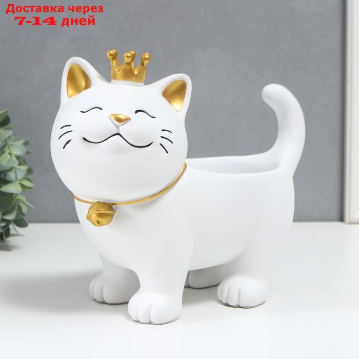 Сувенир полистоун подставка "Спящий кот в короне" белый 21х12х25 см - фото 1 - id-p218243830