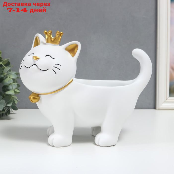 Сувенир полистоун подставка "Спящий кот в короне" белый 21х12х25 см - фото 2 - id-p218243830