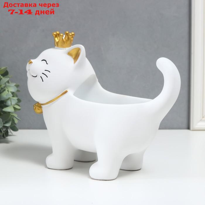 Сувенир полистоун подставка "Спящий кот в короне" белый 21х12х25 см - фото 3 - id-p218243830
