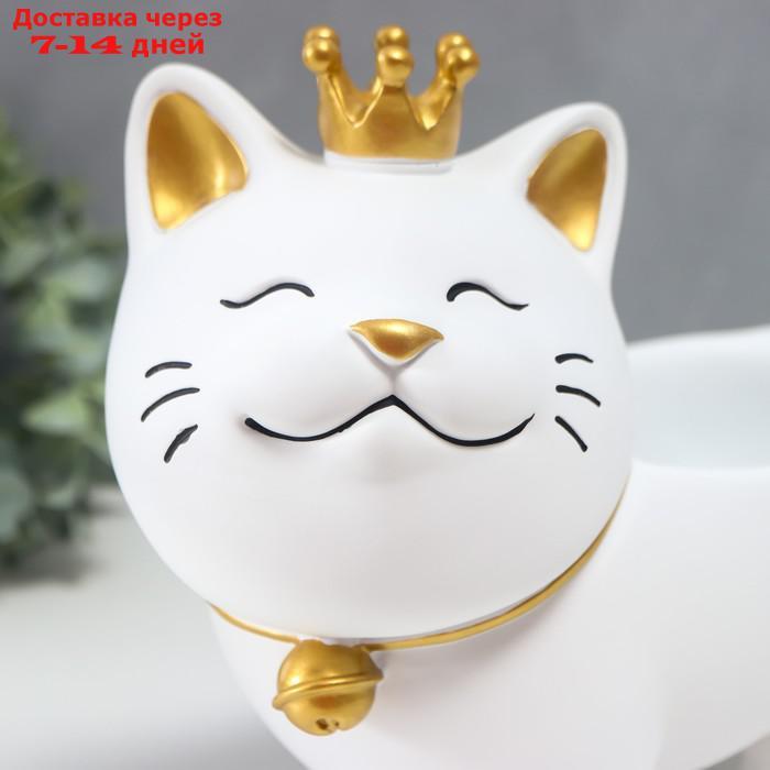 Сувенир полистоун подставка "Спящий кот в короне" белый 21х12х25 см - фото 4 - id-p218243830