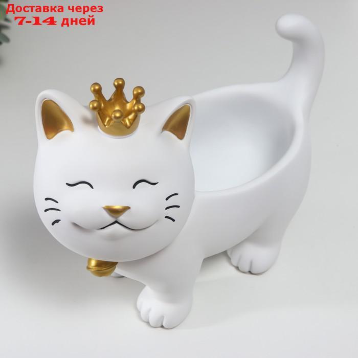 Сувенир полистоун подставка "Спящий кот в короне" белый 21х12х25 см - фото 7 - id-p218243830