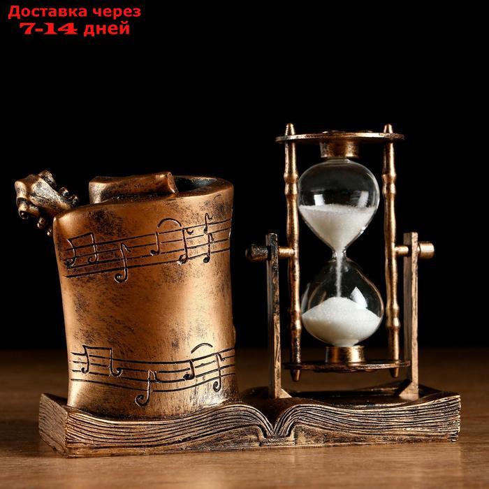 Часы песочные "Скрипка" с карандашницей 17х8х13 см, золотистые - фото 2 - id-p218242366