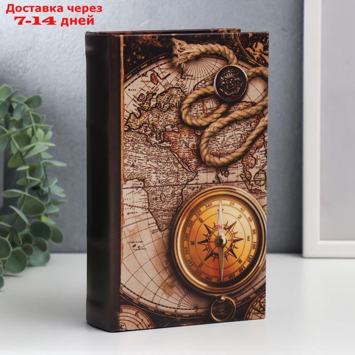 Сейф-книга дерево, кожзам "Старые карты и золотой компас" 21х13х5 см - фото 1 - id-p218242544