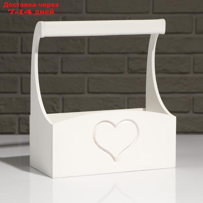 Кашпо деревянное "Symmetric Heart", с ручкой, белый, 25×12,5×10(28) см - фото 2 - id-p218240689