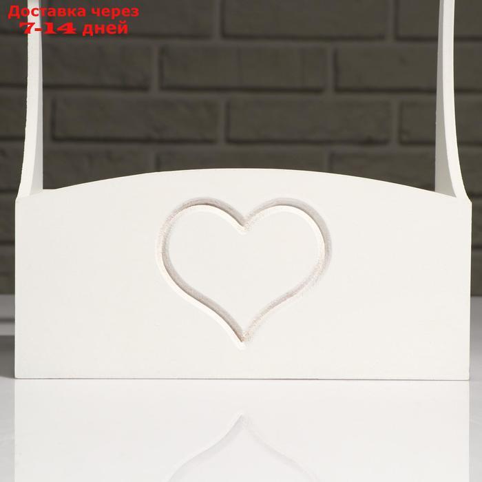 Кашпо деревянное "Symmetric Heart", с ручкой, белый, 25×12,5×10(28) см - фото 4 - id-p218240689