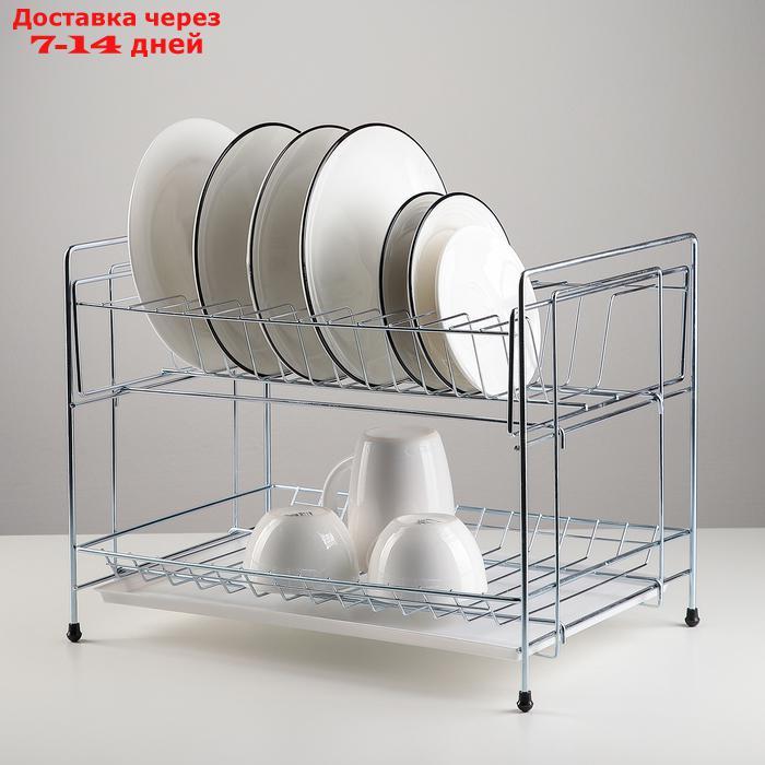 Сушилка для посуды с поддоном 2-х ярусная, разборная, 39×25,5×30 см, цинк, цвет серебристый - фото 1 - id-p218242699