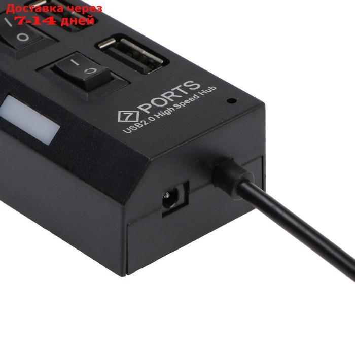 USB-разветвитель LuazON, 7 портов с выключателями, USB 2.0, черный - фото 2 - id-p218242718