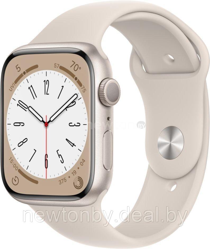 Умные часы Apple Watch Series 8 45 мм (алюминиевый корпус, звездный свет/звездный свет, спортивный силиконовый - фото 1 - id-p213279456