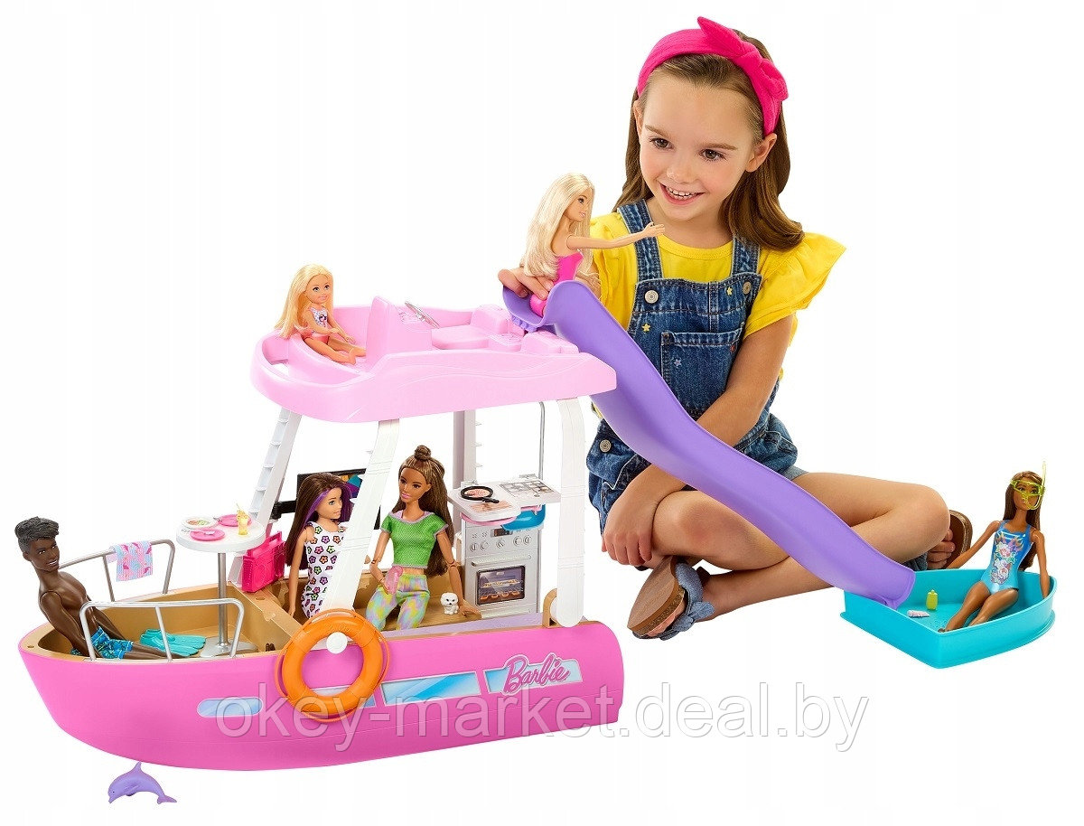 Игровой набор Barbie Лодка мечты с горкой и бассейном для кукол Барби HJV37 - фото 3 - id-p218290187