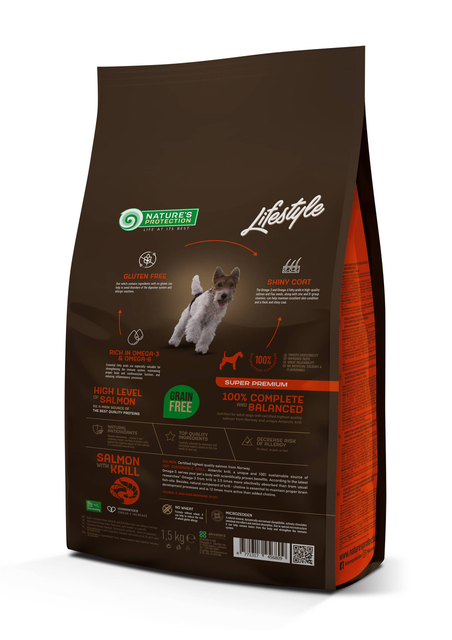 Сухой корм для собак NP Lifestyle Grain Free Salmon with krill Adult Small and Mini Breeds с лососем и крилем - фото 2 - id-p218290217