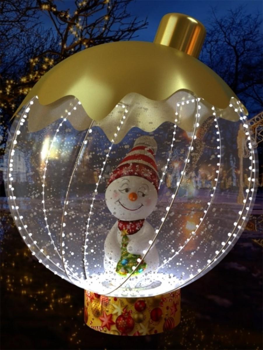 Ёлочный шар с игрушкой внутри с эффектом вращения и яркой подсветкой - фото 1 - id-p218219461