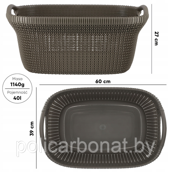 Корзина для глаженного белья Knit Laundry Basket Brown STD 40L, темно-коричневый - фото 10 - id-p107895942