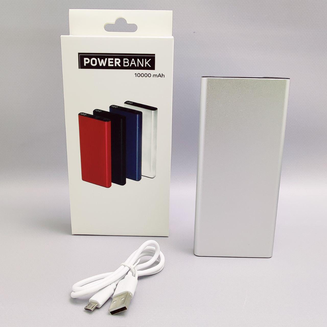 Портативное зарядное устройство Power Bank 10000 mAh / Micro, Type C, 2 USB-выхода, Серебро - фото 1 - id-p218292327
