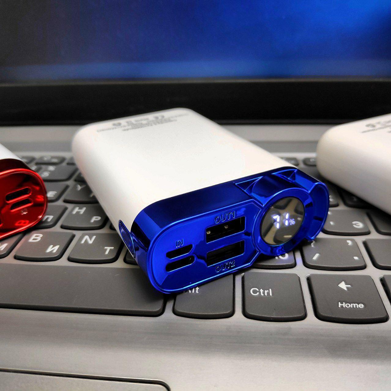 Портативное зарядное устройство Power Bank 10000 mAh / Цифровой индикатор, Micro, Type C, 2 USB-выхода, Синий - фото 1 - id-p218292331