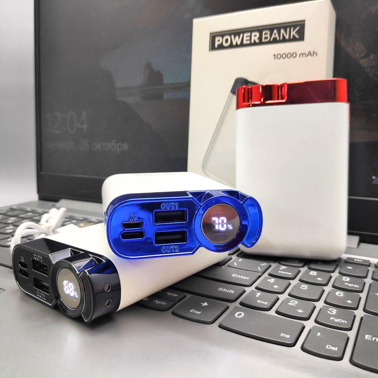 Портативное зарядное устройство Power Bank 10000 mAh / Цифровой индикатор, Micro, Type C, 2 USB-выхода, Черный - фото 4 - id-p218292332