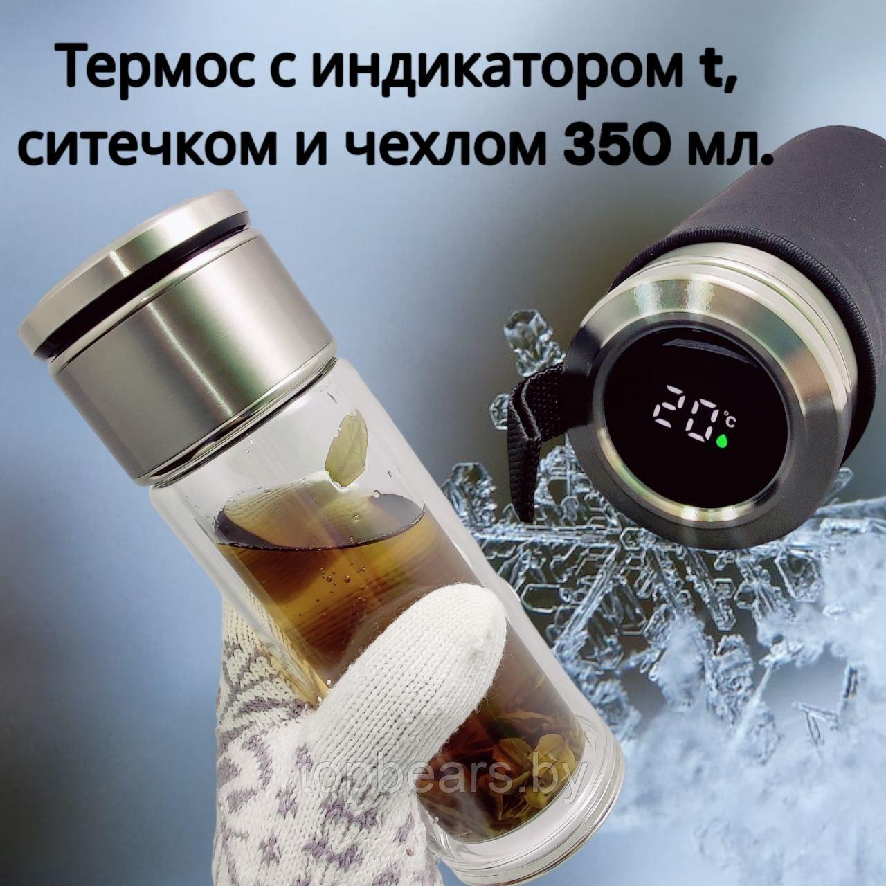 Стеклянный термос Magistr с индикатором температуры, отделом для заваривания с ситечком и чехлом 350 мл. / - фото 1 - id-p218062582