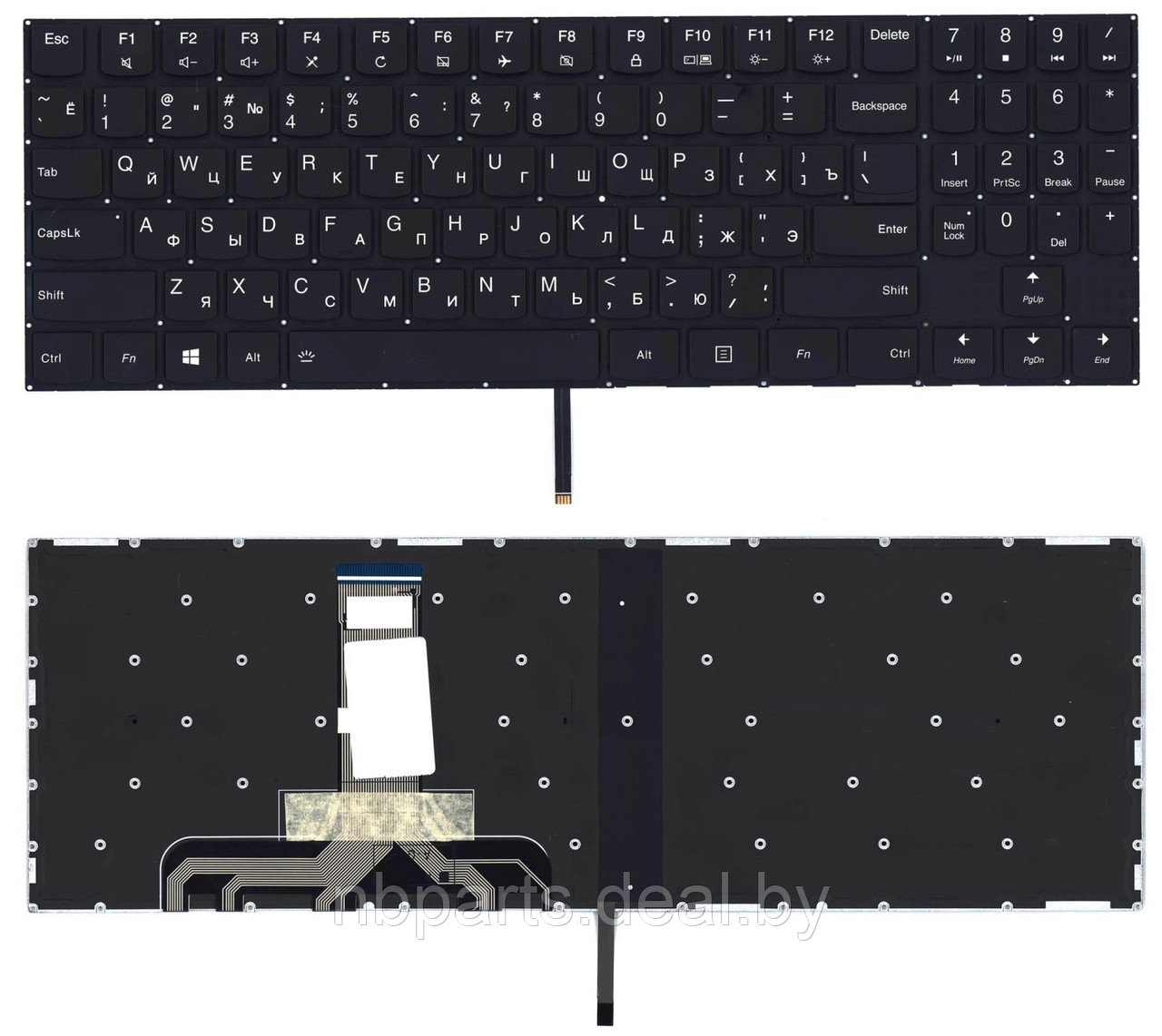 Клавиатура для ноутбука Lenovo Legion Y520, чёрная, с белой подсветкой, RU - фото 1 - id-p132310055