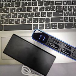Портативное зарядное устройство Power Bank 10000 mAh / Micro, Type C, 2 USB-выхода, Черный
