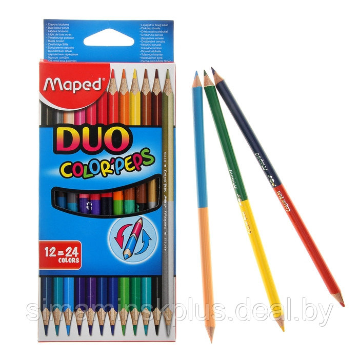 Карандаши двухцветные Maped Сolor Peps, трёхгранные, 24 цвета - 12 штук, европодвес - фото 1 - id-p218297347