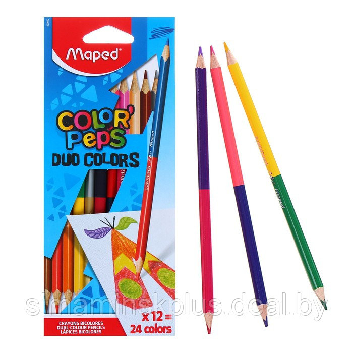 Карандаши двухцветные Maped Сolor Peps, трёхгранные, 24 цвета - 12 штук, европодвес - фото 2 - id-p218297347