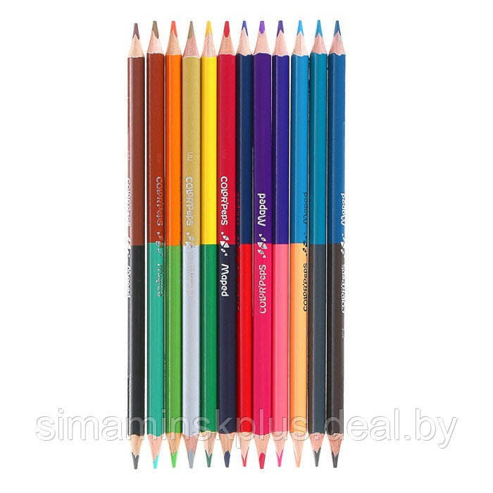 Карандаши двухцветные Maped Сolor Peps, трёхгранные, 24 цвета - 12 штук, европодвес - фото 4 - id-p218297347