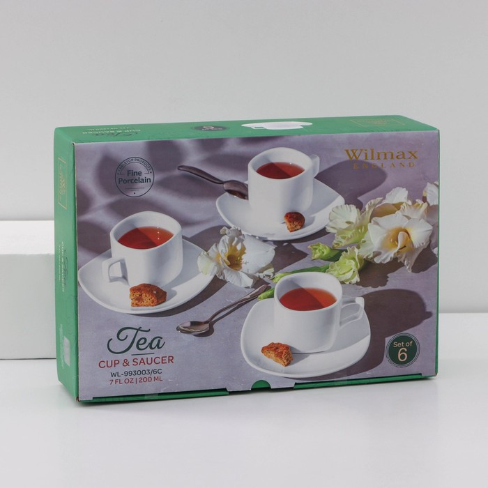 Сервиз фарфоровый чайный Ilona, 12 предметов: 6 чашек 200 мл, 6 блюдец - фото 9 - id-p218301024