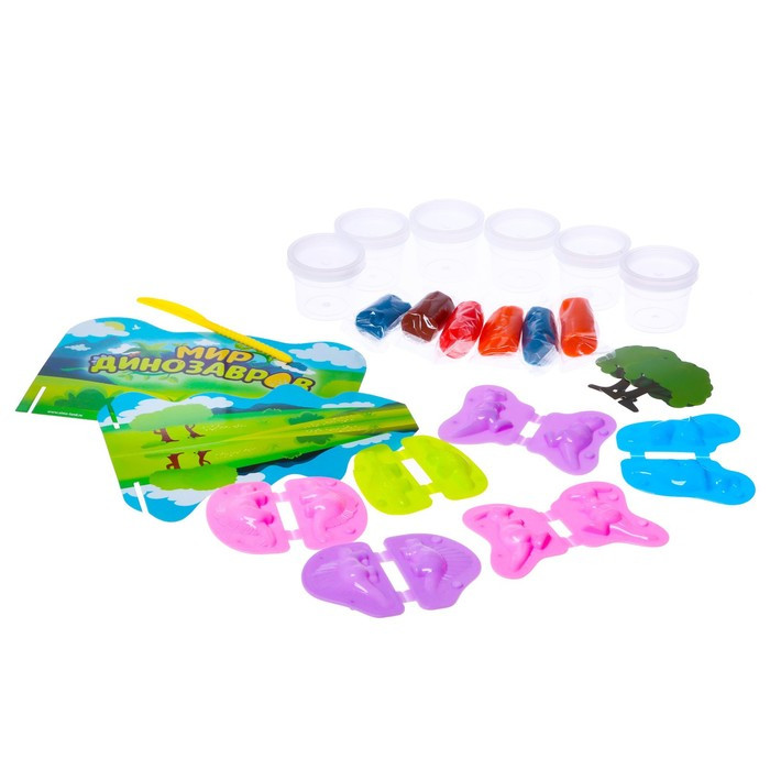 Набор для игры с пластилином «Мир динозавров», 6 баночек с пластилином - фото 2 - id-p218301622