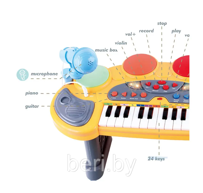 6634A Синтезатор детский, пианино с микрофоном, 24 клавиши AUX - фото 6 - id-p218304454