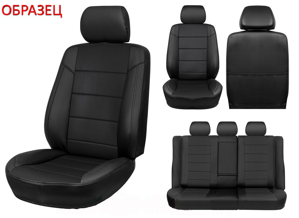 VW T5/T6 Caravelle / Transporter 2003-2014, 2015- (8 мест), экокожа черная + вставка жакард - фото 1 - id-p218314197