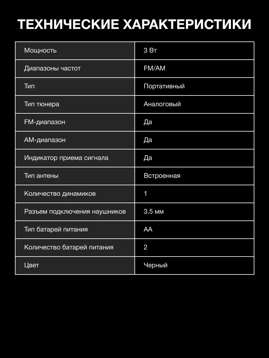 Радиоприемник портативный - Hyundai H-PSR110, 3W, FM/AM, разъём для наушников, питание от 2хАА батареек - фото 7 - id-p62034039