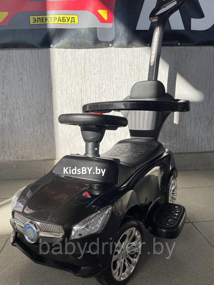 Детская машинка-каталка, толокар RiverToys Mercedes-Benz JY-Z06C (черный) с ручкой-управляшкой