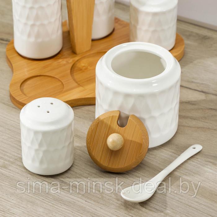 Набор керамический для специй и соусов на деревянной подставке Доляна «Эстет», 5 предметов: 2 соусника 200 мл, - фото 2 - id-p218320698