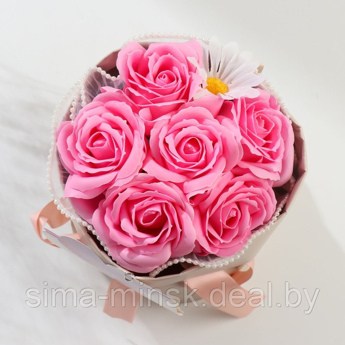 Букет из мыльных лепестков "Розовые розы и ромашка" 17х17х27 см - фото 4 - id-p218321027