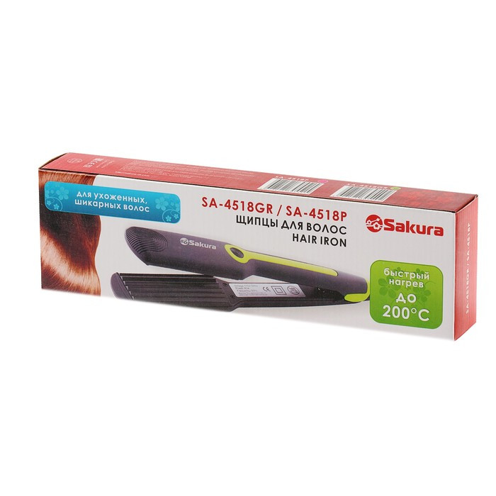 Щипцы-гофре Sakura SA-4518GR, 40 Вт, тефлоновое покрытие, 90х40 мм, 200˚С, зеленые - фото 4 - id-p218324108