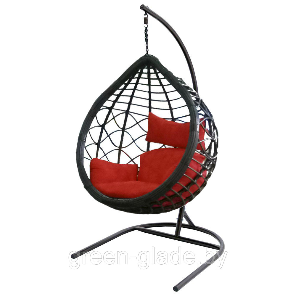 Кресло подвесное Вирджиния корзина черная, подушка красная - фото 1 - id-p89613694