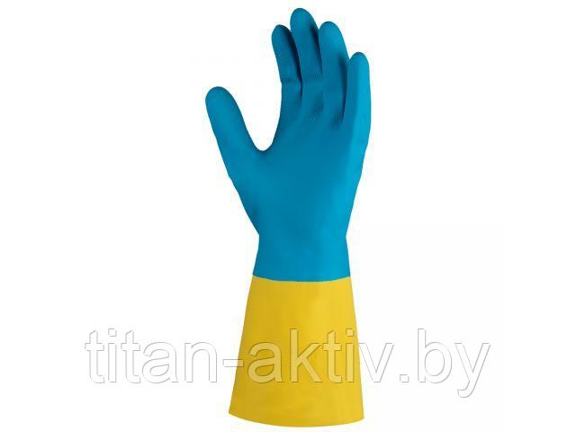 Перчатки К80 Щ50 неопреновые хозяйственно - промышленные, р-р 8/M, желто-голубые, JetaSafety (Хозяйс - фото 1 - id-p216917128