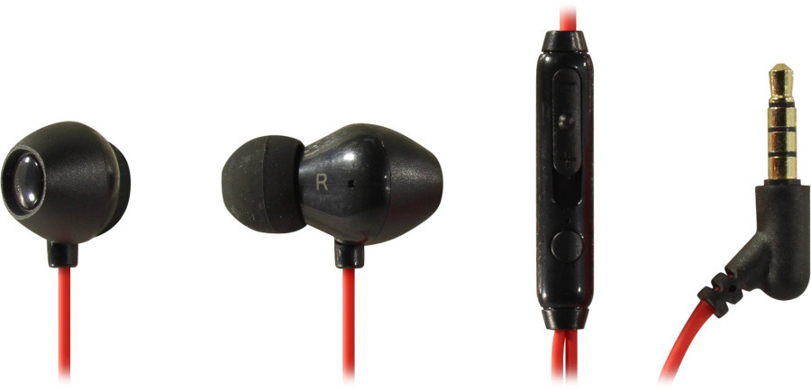 Внутриканальные наушники с микрофоном SVEN E-292M, черный-красный, пульт SV-021320 - фото 1 - id-p218332774