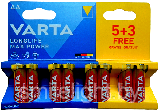 Элемент питания VARTA Longlife Max Power AA/LR6 Alkaline 1,5V Bl.8 (5+3)