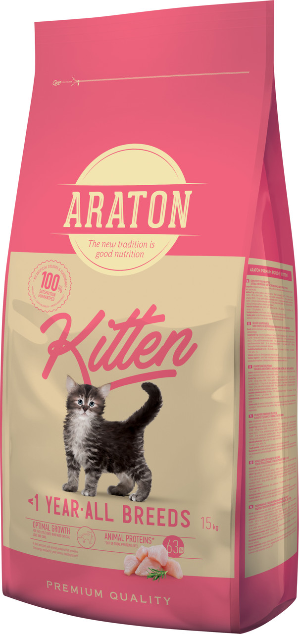 ARATON Kitten -корм для котят возрастом от 2 до 12 месяцев. с курицей 15кг(Литва)развес - фото 1 - id-p218366857