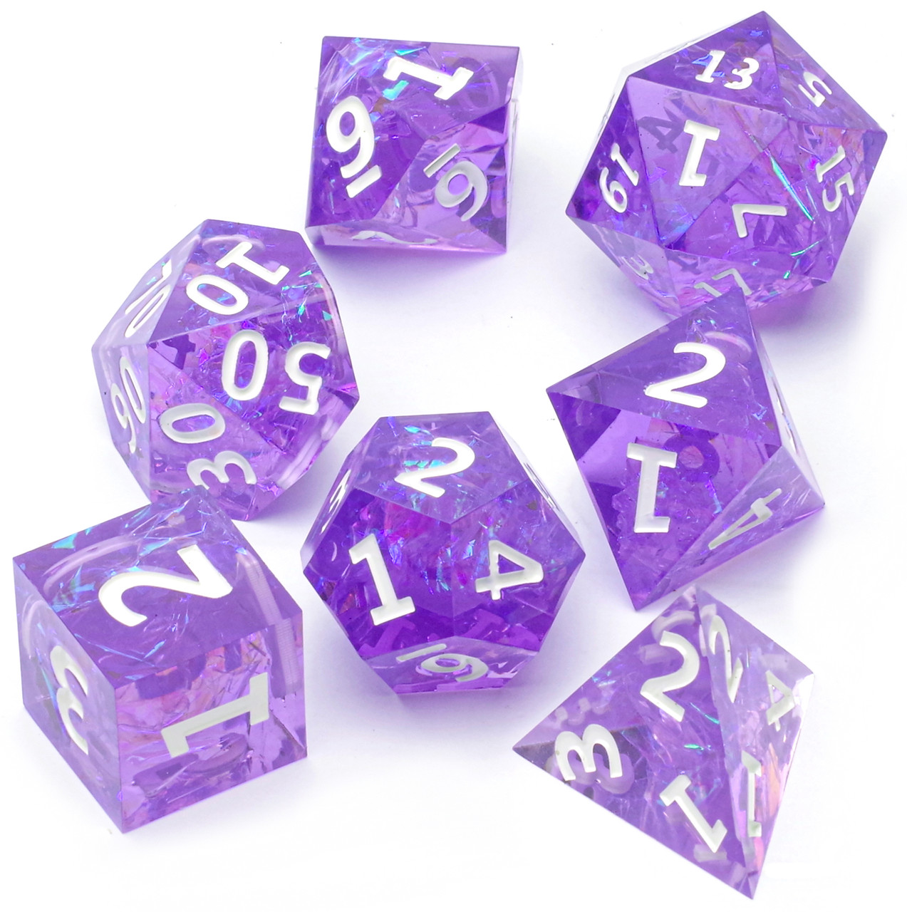 Набор высококачественных острых акриловых кубиков MTGTRADE (фиолетовый с белыми цифрами) (Арт. SPD-VW) - фото 1 - id-p218374414