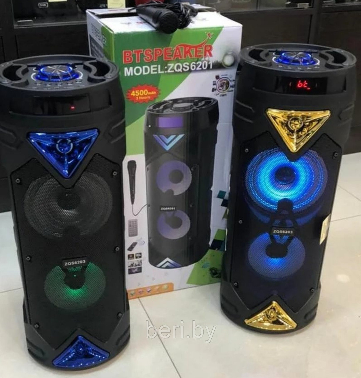 Портативная колонка Speaker ZQS-6201, Bluetooth, беспроводная, микрофон, с подсветкой - фото 2 - id-p209935283