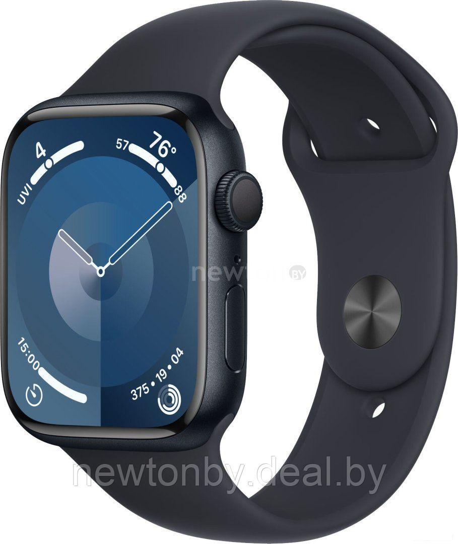 Умные часы Apple Watch Series 9 45 мм (алюминиевый корпус, полуночный/полуночный, спортивный силиконовый - фото 1 - id-p217771426