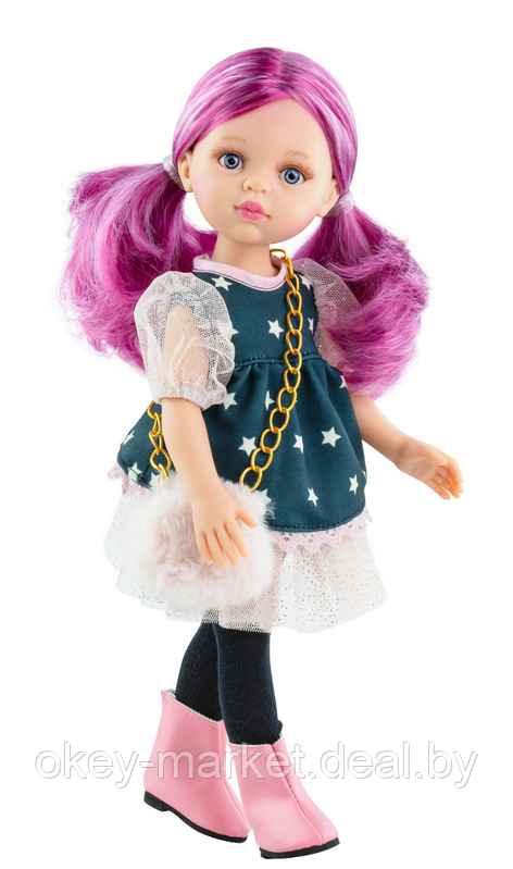 Кукла Paola Reina Росела в платье со звездами и с пушистой сумочкой 04529, 32 см - фото 3 - id-p218377539