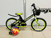 Детский велосипед Delta Prestige 16 2020 (с шлемом, черный/зеленый) с магниевой рамой и обычными спицованными