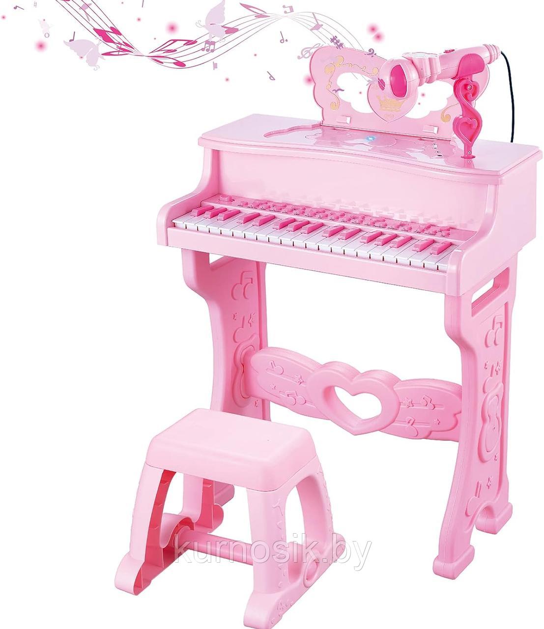 Детское пианино со стульчиком, синтезатор с микрофоном 6626R - фото 5 - id-p218382304