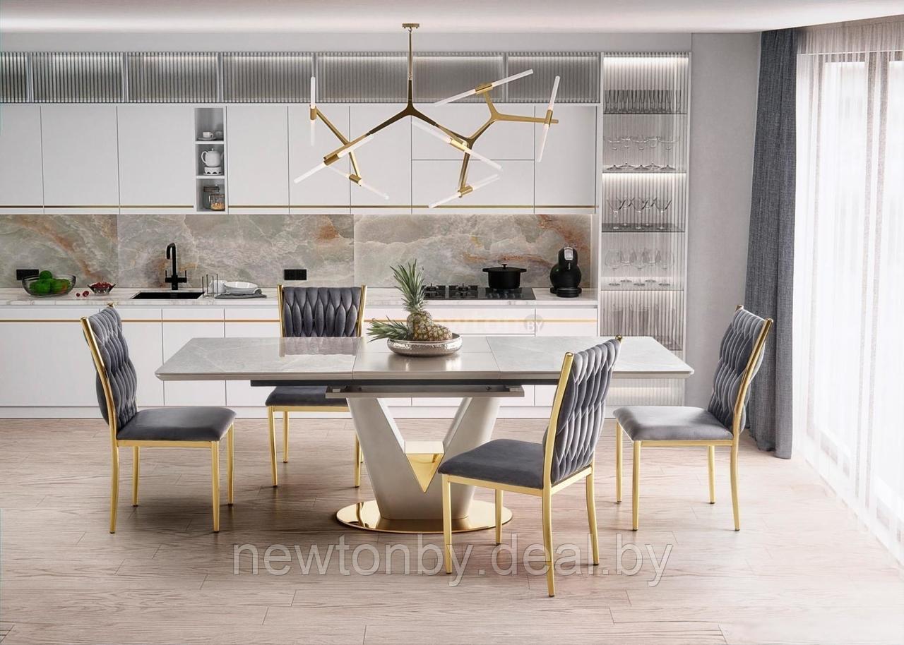 Кухонный стол Halmar Valentino 160 (светло-серый/золотой) - фото 1 - id-p214654885